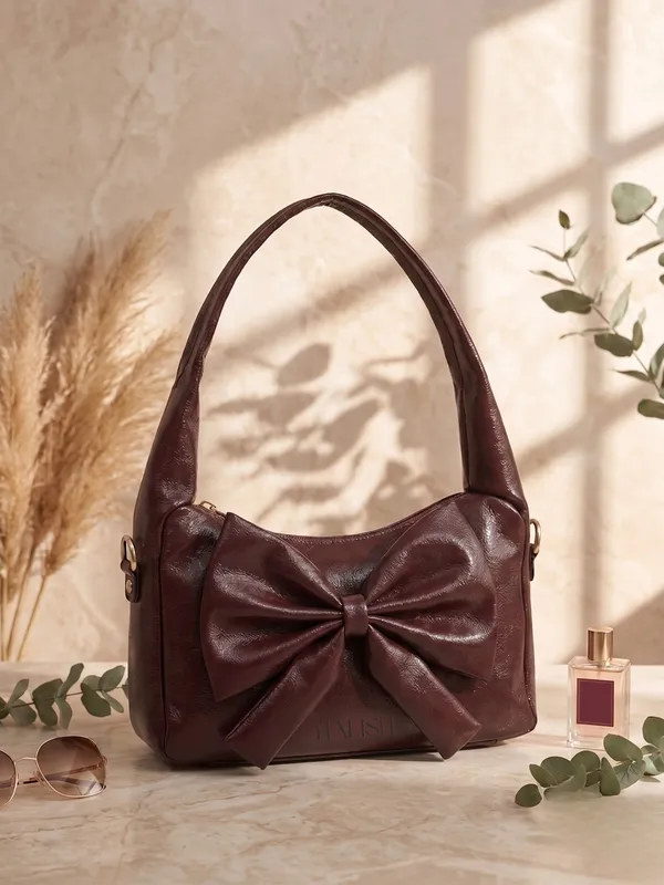 Bow_Handbag_Coffee_PU_Leather_Shoulder_Bag