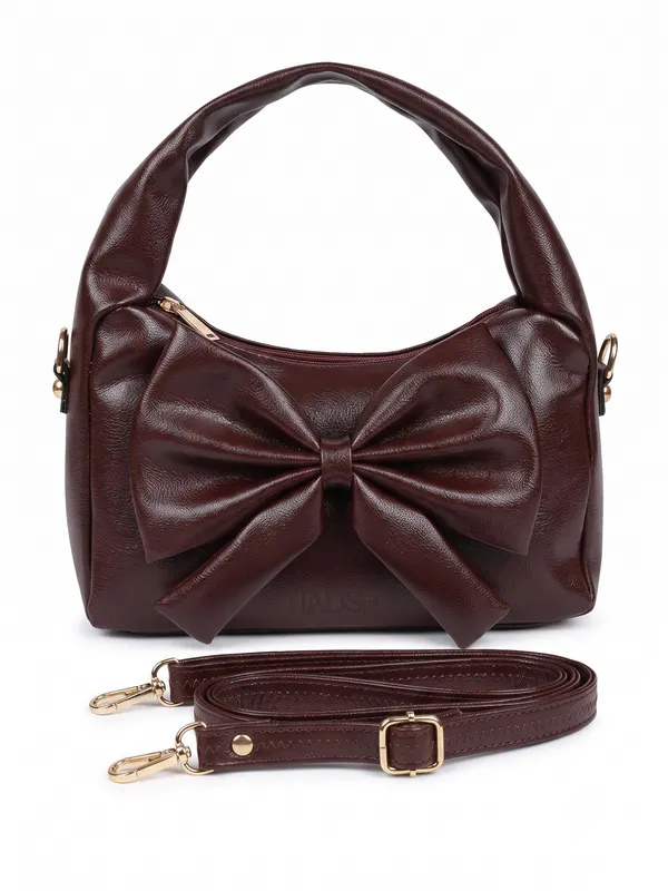 Bow_Handbag_Coffee_PU_Leather_Shoulder_Bag