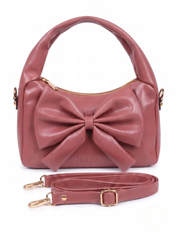 lise_Bow_Handbag__Dark_Pink_PU_Leather_Shoulder_Bag