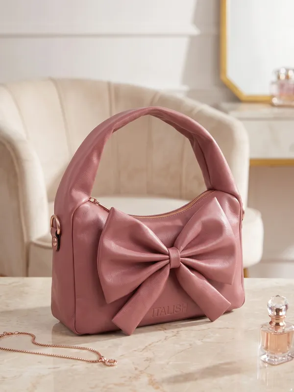 lise_Bow_Handbag__Dark_Pink_PU_Leather_Shoulder_Bag