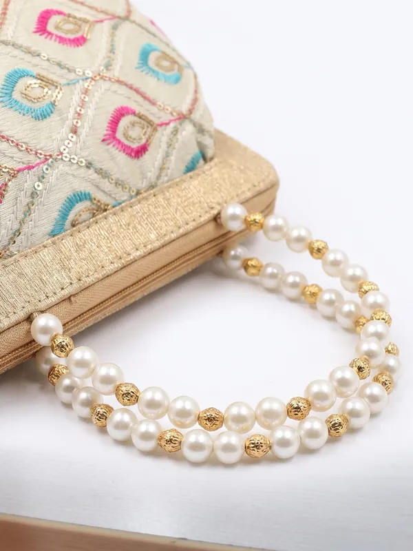 Elegant_Embroidered_Handbag_|_Off-White_Pearl_Handle_Clutch_|_Premium_Ethnic_Purse_&_Festive_Bag