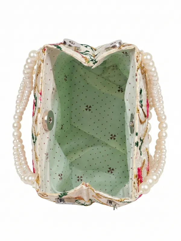 Elegant_Floral_embroidery_bag_&_Ethnic_clutch_with_Pearl_Beaded_Handle