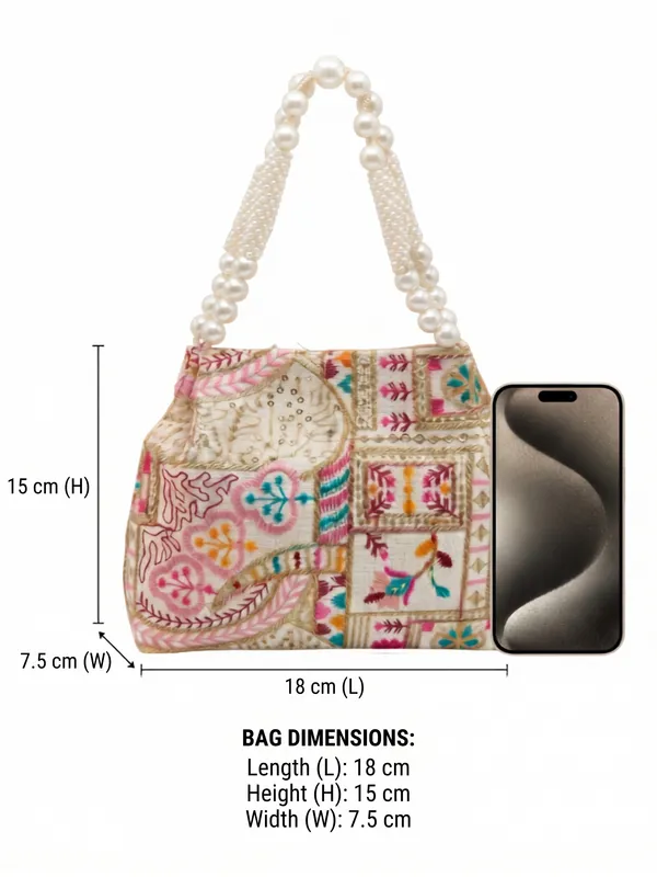 Elegant_Floral_embroidery_bag_&_Ethnic_clutch_with_Pearl_Beaded_Handle