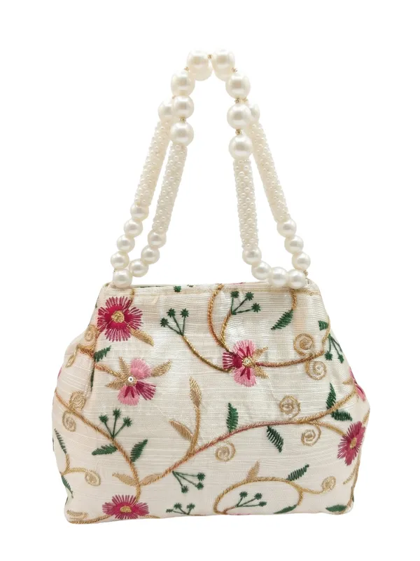 Elegant_Floral_embroidery_bag_&_Ethnic_clutch_with_Pearl_Beaded_Handle