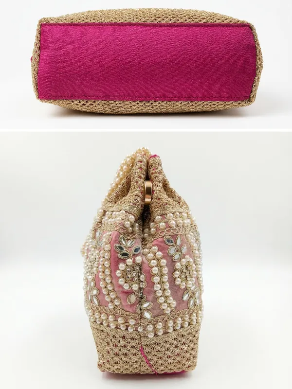 Embellished_Faux_Pearl_&_Mirror_Work_Handcrafted_Potli_Clutch_Bag_for_Women_-_Pink
