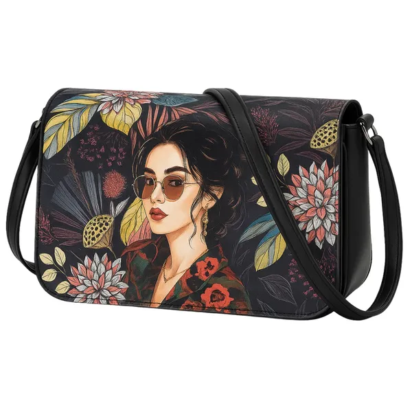Floral_Printed_Sling_Bag_with_Artistic_Woman_Portrait