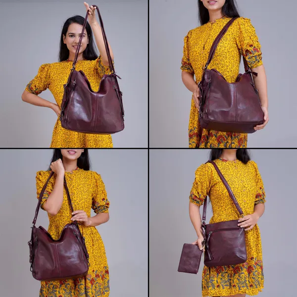 Set_Of_3_Wine_Red_Light_Weight_Pu_Leather_Handbag_Combo_For_Women