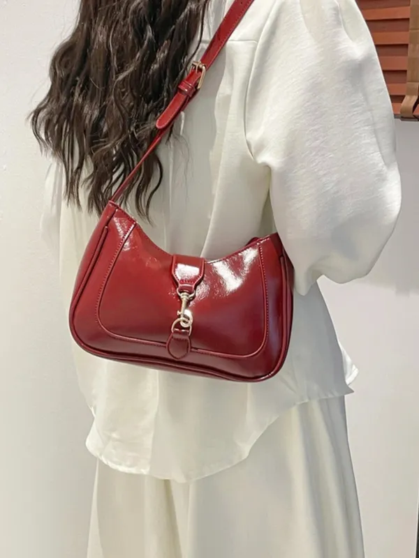 Maroon_Classic_Shiny_Leather_Shoulder_Bag_&_Underarm_Bag_Handbag