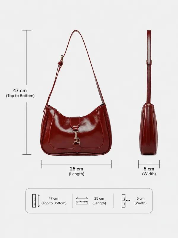 Maroon_Classic_Shiny_Leather_Shoulder_Bag_&_Underarm_Bag_Handbag