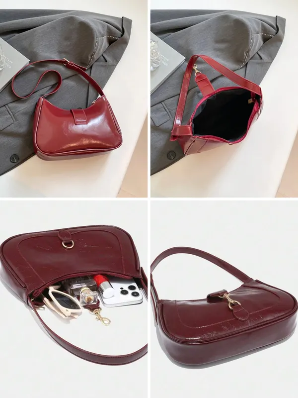 Maroon_Classic_Shiny_Leather_Shoulder_Bag_&_Underarm_Bag_Handbag