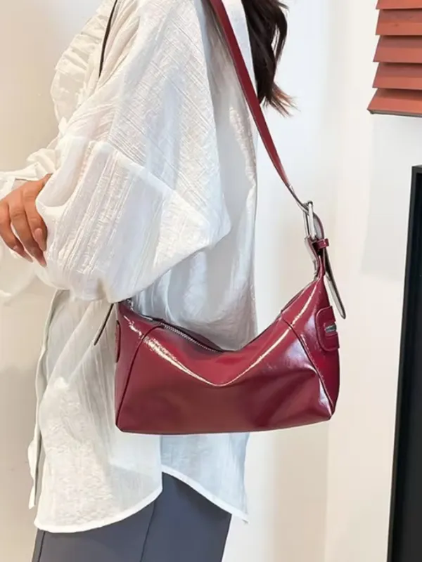 Maroon_Glossy_Leather_Shoulder_Bag_|_Y2K_Hobo_Bag_|_Shiny_Leather_Handbag