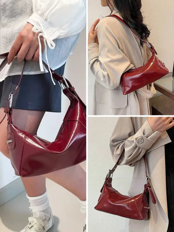 Maroon_Glossy_Leather_Shoulder_Bag_|_Y2K_Hobo_Bag_|_Shiny_Leather_Handbag