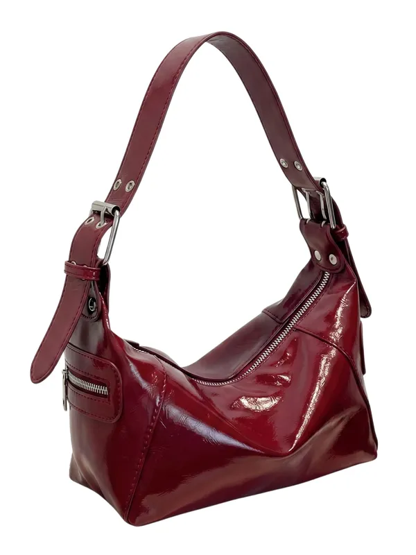 Maroon_Glossy_Leather_Shoulder_Bag_|_Y2K_Hobo_Bag_|_Shiny_Leather_Handbag