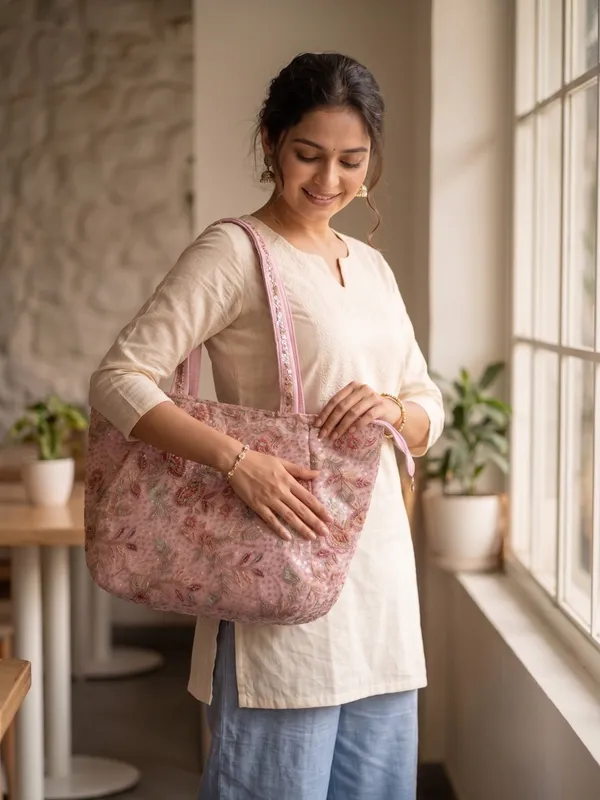 Pink_Embroidered_Fabric_Tote_Bag_Lightweight_Shoulder_Bag