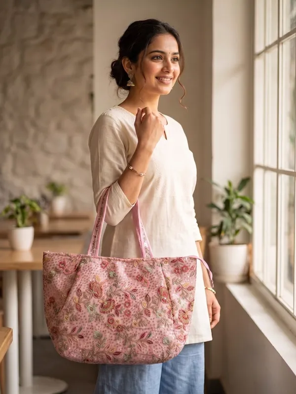 Pink_Embroidered_Fabric_Tote_Bag_Lightweight_Shoulder_Bag