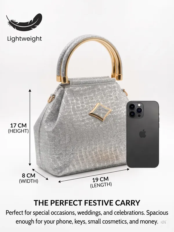 Structured_Potli_Bag_|_Glitter_Evening_Bag_&_Metallic_Top-Handle_Bag