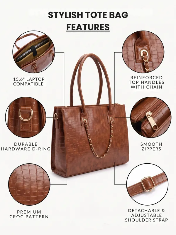 Tan_Structured_Leather_Croc_Pattern_Laptop_Tote
