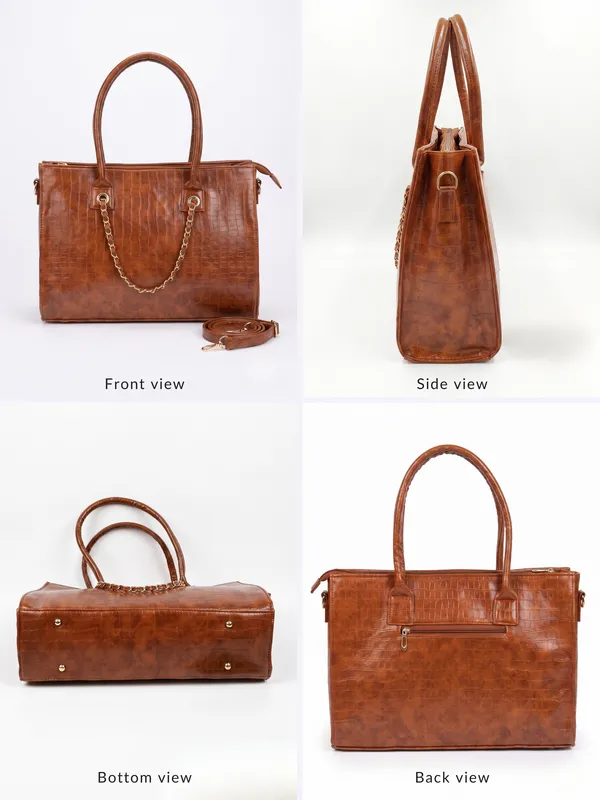 Tan_Structured_Leather_Croc_Pattern_Laptop_Tote