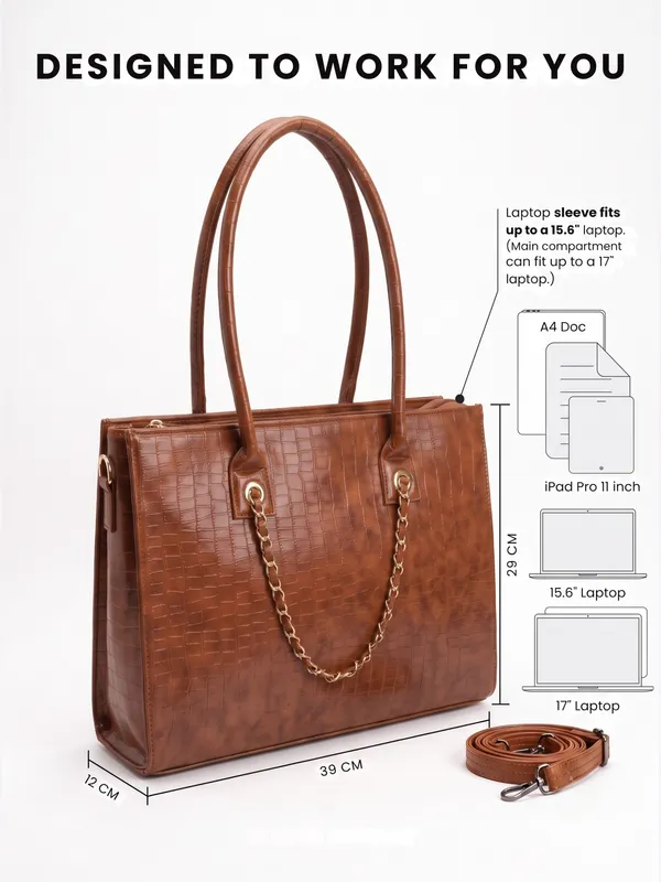 Tan_Structured_Leather_Croc_Pattern_Laptop_Tote