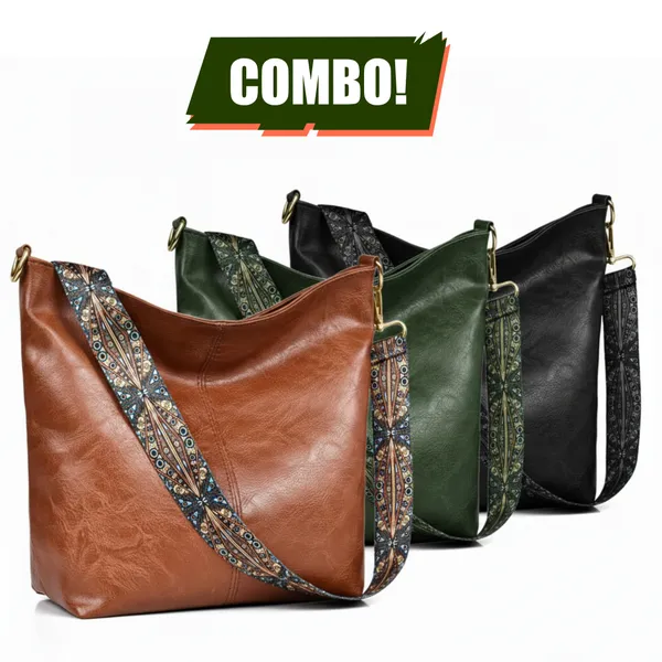 Brown,_Black_&_Green_Sling_Shoulder_Bag_Set_with_Designer_Strap