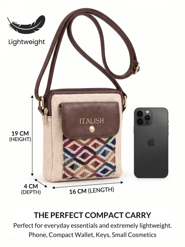White_Compact_Crossbody_Bag_|_Textured_Jute_Sling_Bag_with_Geometric_Print