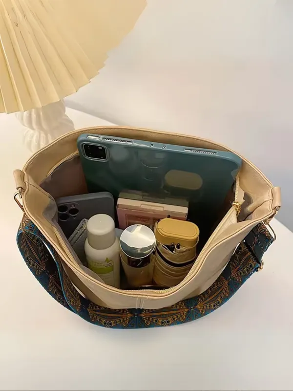 White_Denim_Shoulder_Bag_with_Boho_Strap_&_Mini_Pouch_Lightweight_Daily_Tote