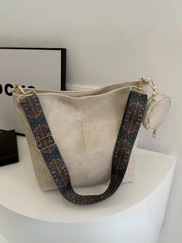 White_Denim_Shoulder_Bag_with_Boho_Strap_&_Mini_Pouch_Lightweight_Daily_Tote