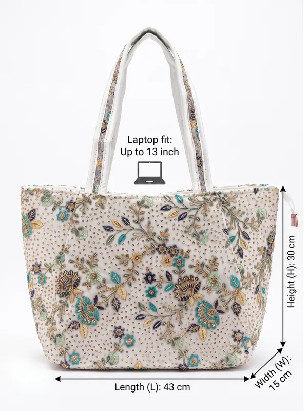 White_Embroidered_Fabric_Tote_Bag_Lightweight_Shoulder_Bag