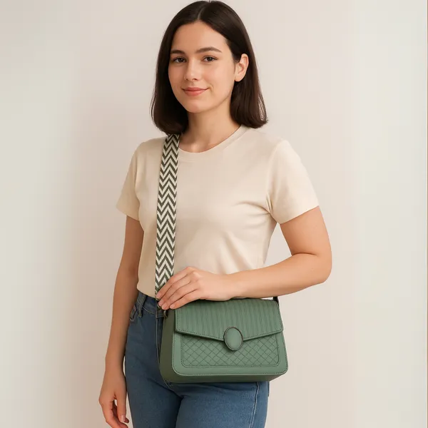 Green_Quilted_Pattern_Sling_Crossbody_Bag_With_Strap