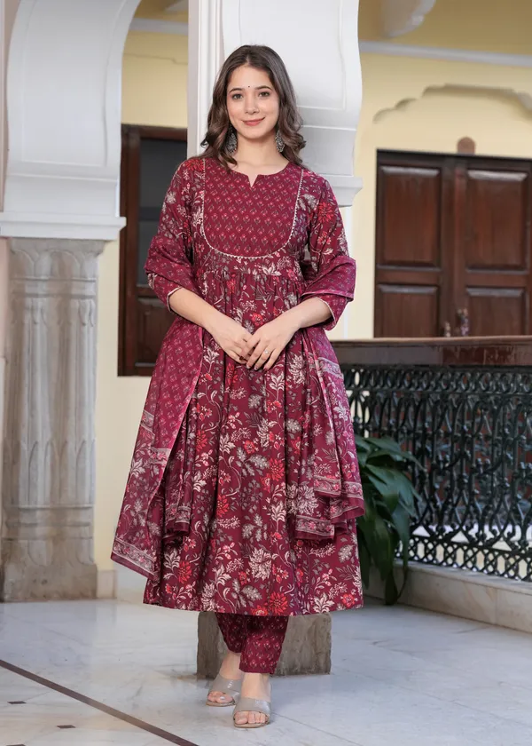 Wine_Anarkali_Kurta_Set_For_Women_With_Dupatta