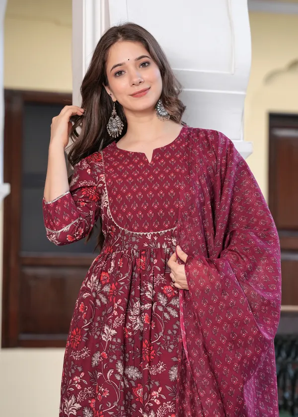 Wine_Anarkali_Kurta_Set_For_Women_With_Dupatta