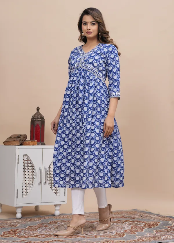 Blue_Viscose_Rayon_Printed_A-Line_Kurti_For_Women