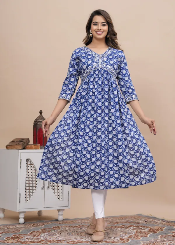 Blue_Viscose_Rayon_Printed_A-Line_Kurti_For_Women