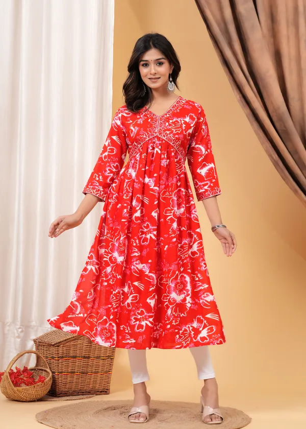 Red_Viscose_Rayon_Printed_A-Line_Kurti_For_Women
