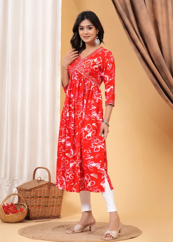 Red_Viscose_Rayon_Printed_A-Line_Kurti_For_Women