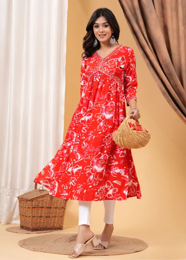 Red_Viscose_Rayon_Printed_A-Line_Kurti_For_Women