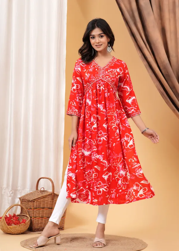 Red_Viscose_Rayon_Printed_A-Line_Kurti_For_Women