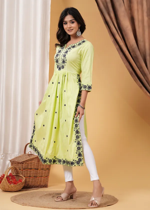 Yellow_Viscose_Rayon_Embroidered_Flared_Kurti_For_Women