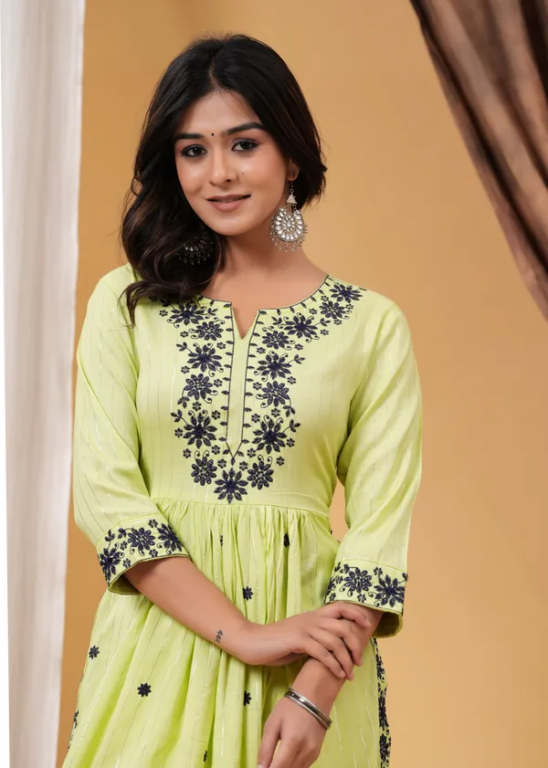 Yellow_Viscose_Rayon_Embroidered_Flared_Kurti_For_Women
