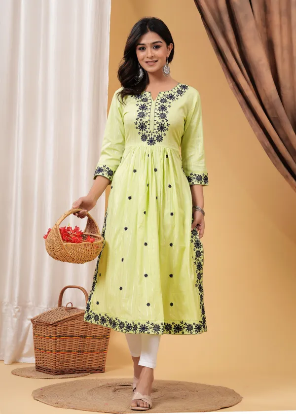 Yellow_Viscose_Rayon_Embroidered_Flared_Kurti_For_Women