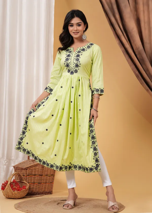 Yellow_Viscose_Rayon_Embroidered_Flared_Kurti_For_Women