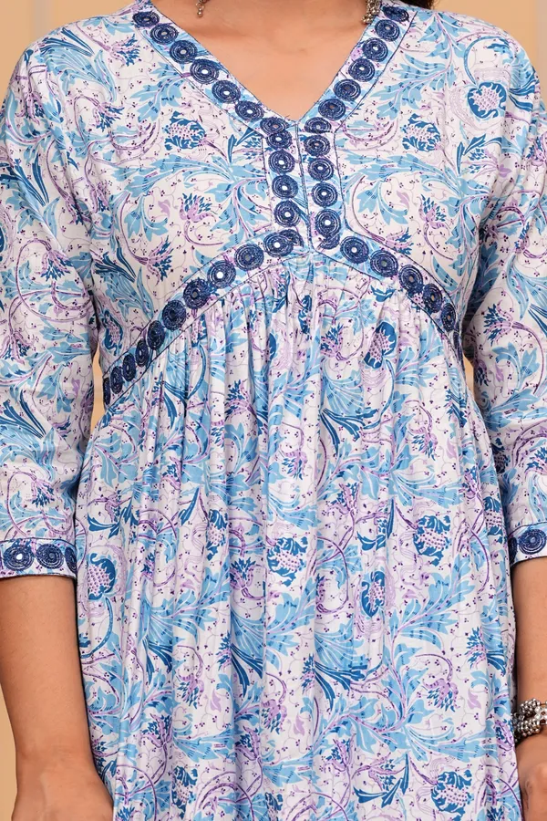 White_Pure_Cotton_Floral_Print_Kurti_Set_For_Women