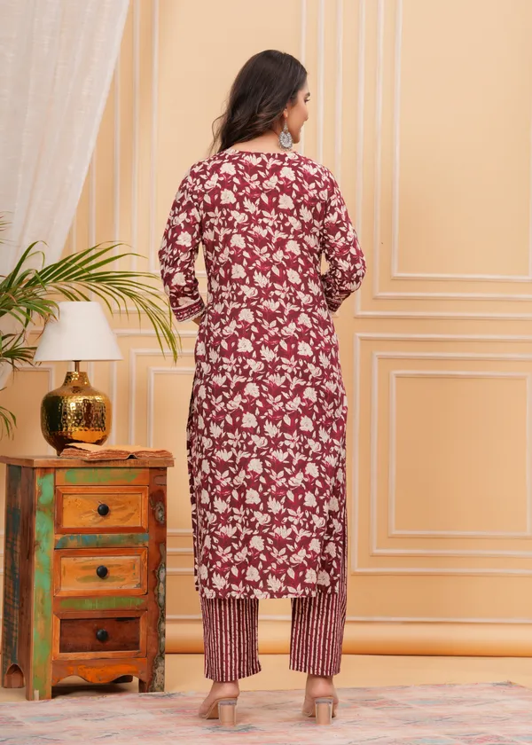 Maroon_Cotton_Floral_Printed_Kurti_Set_With_Dupatta_For_Women