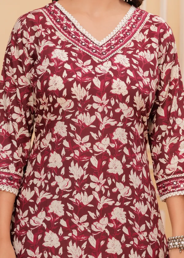 Maroon_Cotton_Floral_Printed_Kurti_Set_With_Dupatta_For_Women