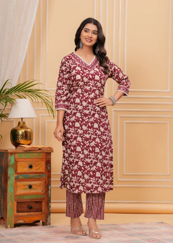 Maroon_Cotton_Floral_Printed_Kurti_Set_With_Dupatta_For_Women