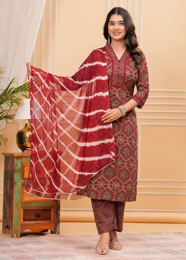 Maroon_Cotton_Printed_Kurti_Set_With_Dupatta_For_Women