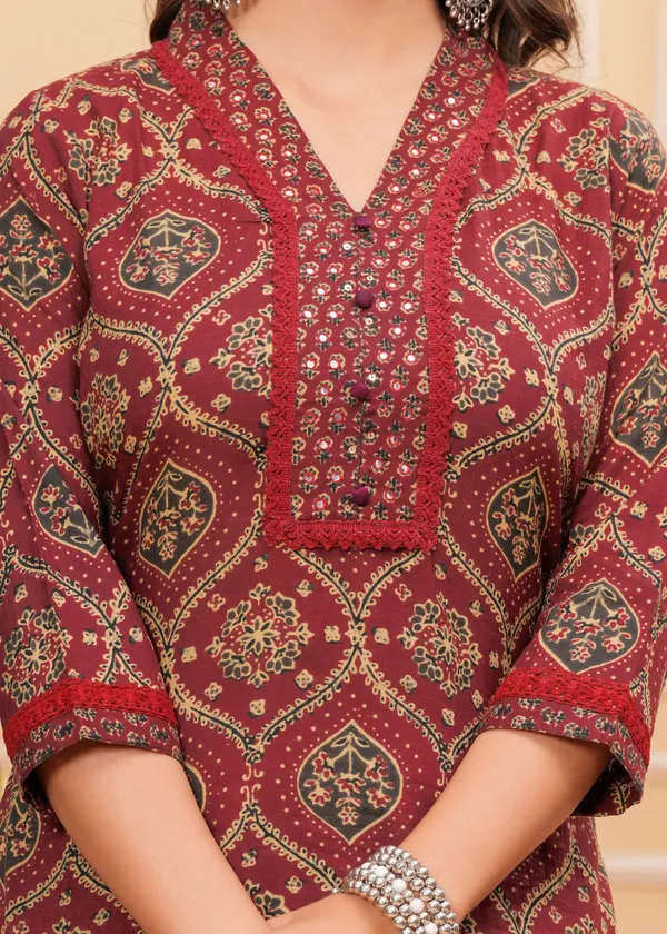 Maroon_Cotton_Printed_Kurti_Set_With_Dupatta_For_Women