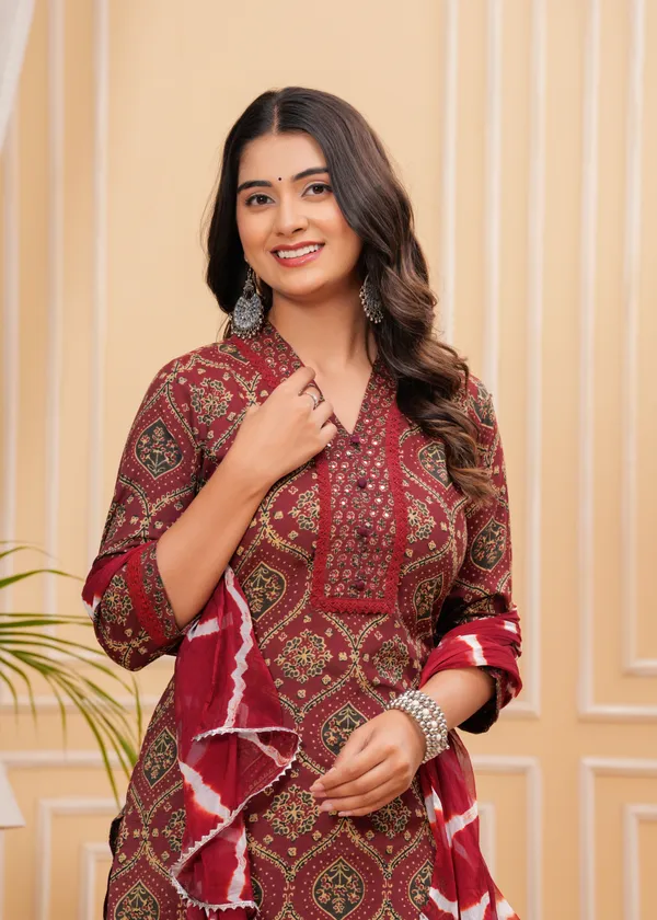 Maroon_Cotton_Printed_Kurti_Set_With_Dupatta_For_Women