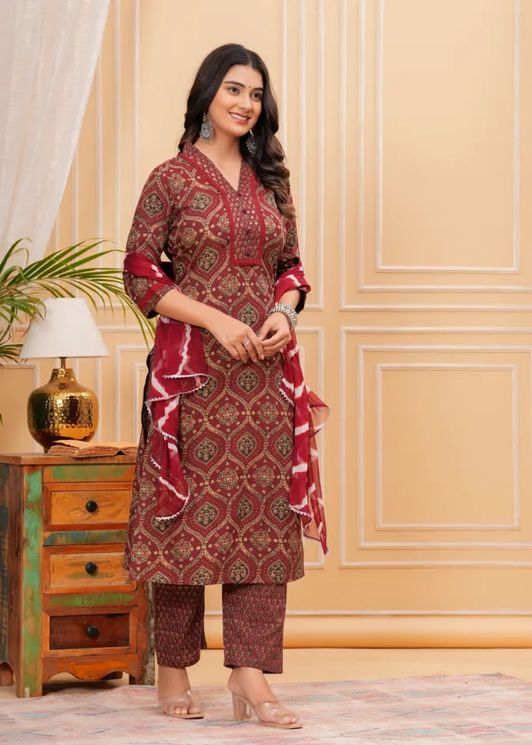 Maroon_Cotton_Printed_Kurti_Set_With_Dupatta_For_Women