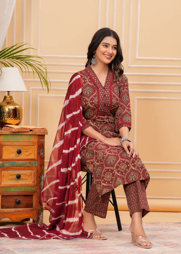 Maroon_Cotton_Printed_Kurti_Set_With_Dupatta_For_Women